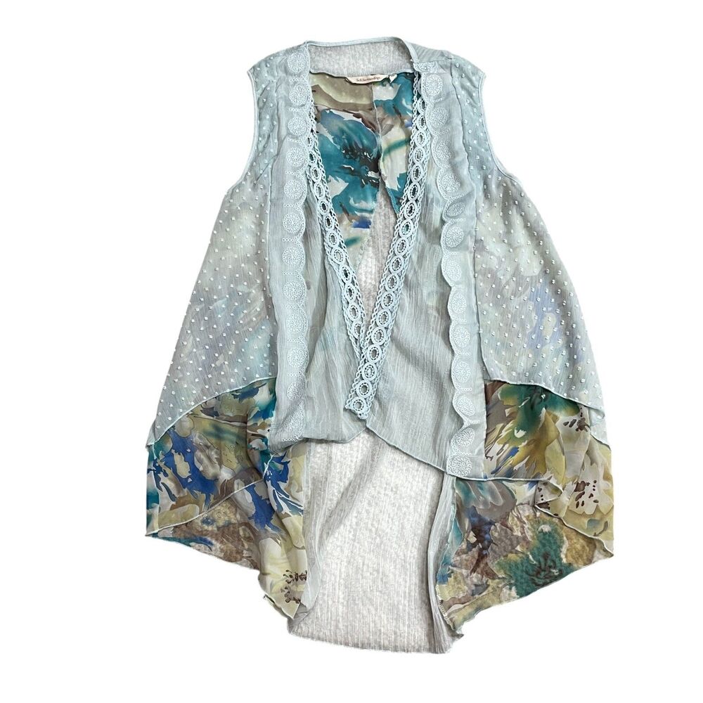 Soft Surroundings Medium Long Open Front Kimono Cardigan Sheer 100% Polyester‎